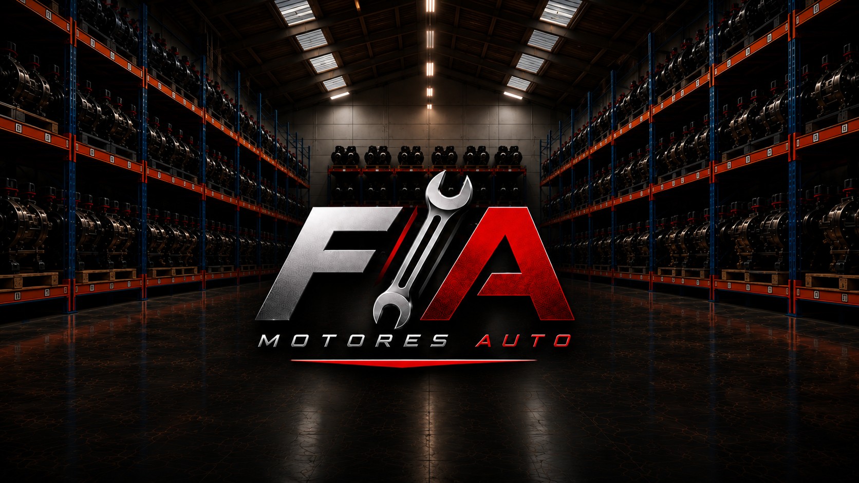 Logótipo F/A Motores Auto centrado no armazém de motores